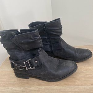 Maurices Faux Suede Moto Boots with Buckle in Black | Size 9